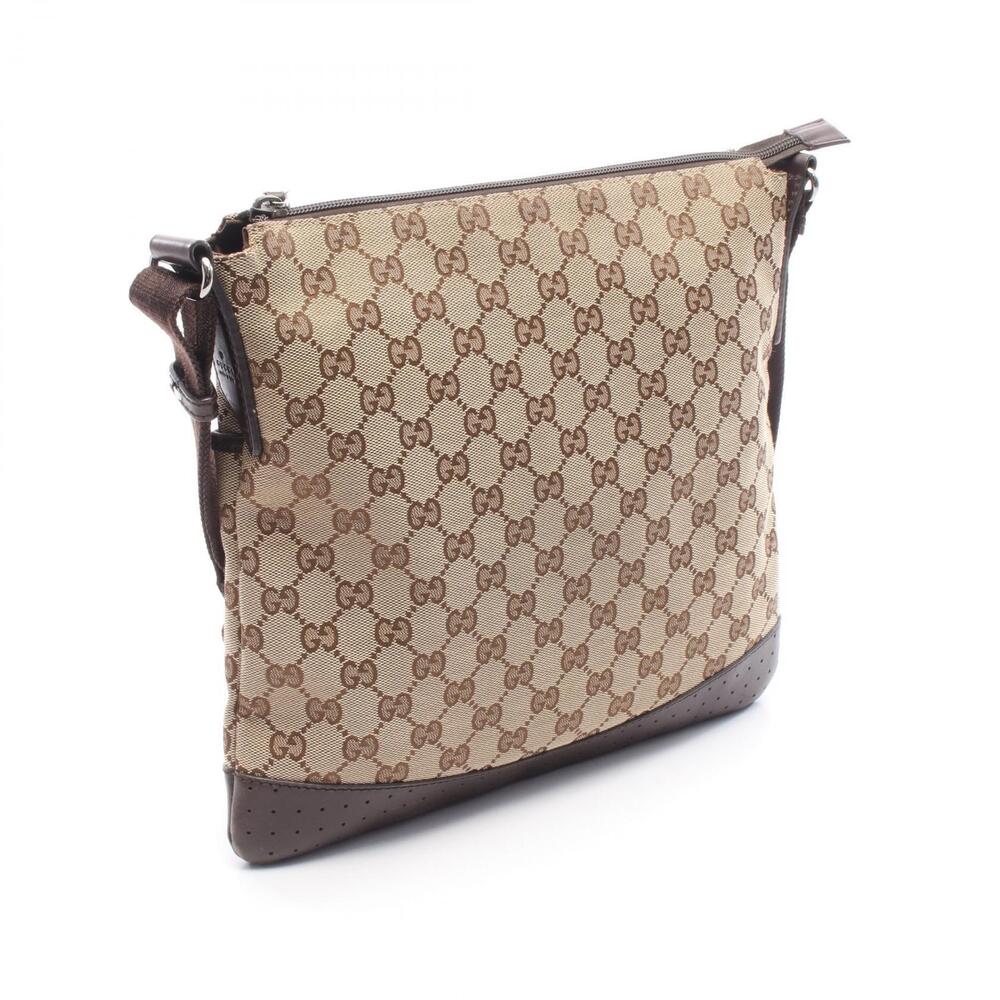 Gucci Bag Leather Shoulder Canvas Beige GG Brown Tan Brown